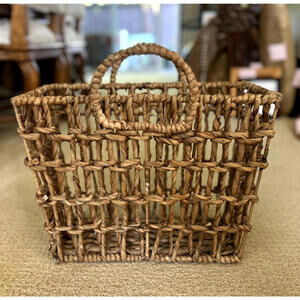 Handwoven Open Weave Seagrass Basket with Handles 14"x12"x8"